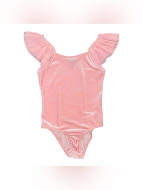 Forever 21 Girls Pink Velvet Velour Ruffle Mesh Sleeve One-Piece Leotard Costume